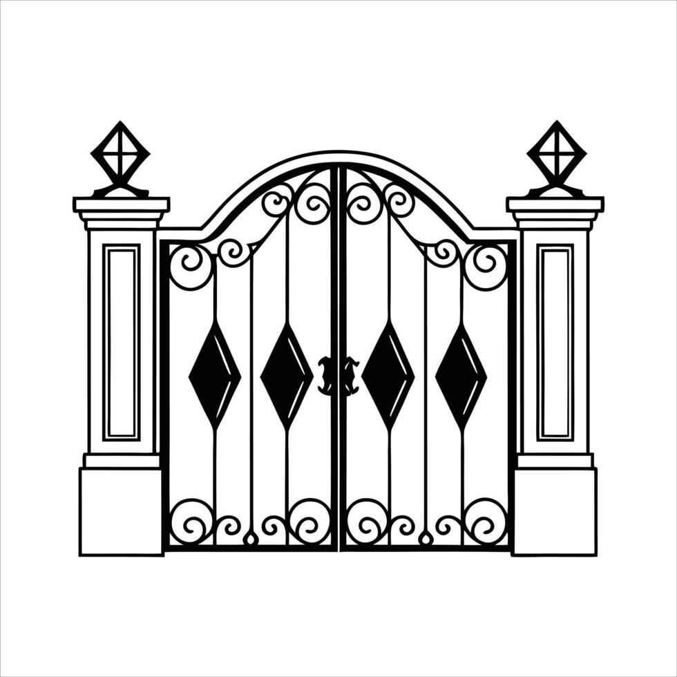 Artistic Iron Door and Fence Gate Illustration vector