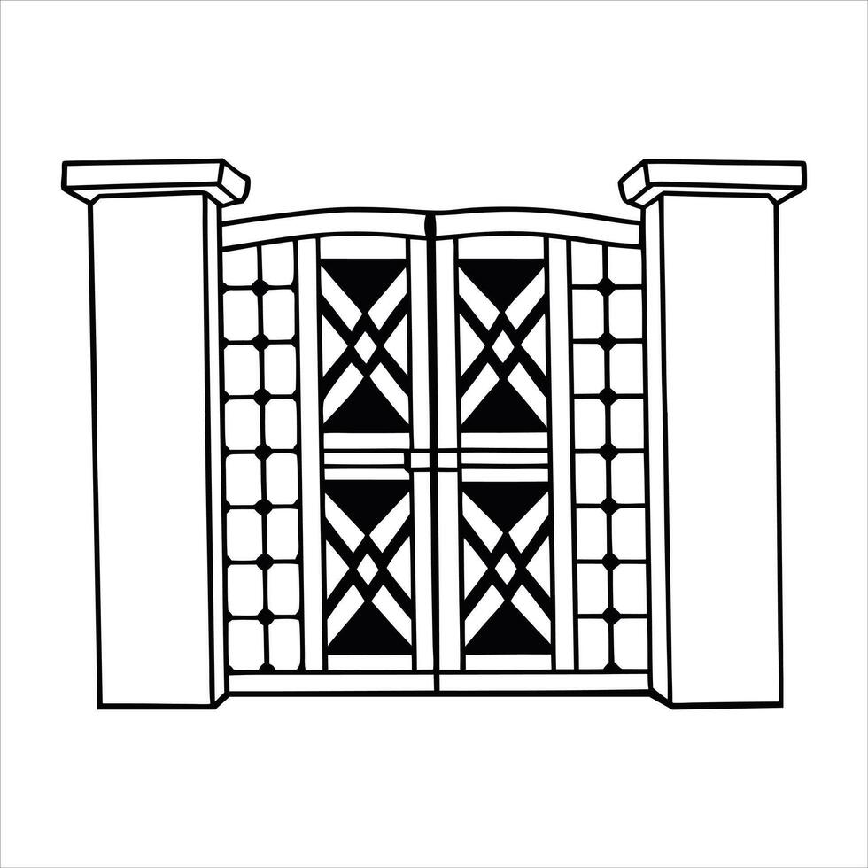 Modern Fence Gate with Iron Door Design vector