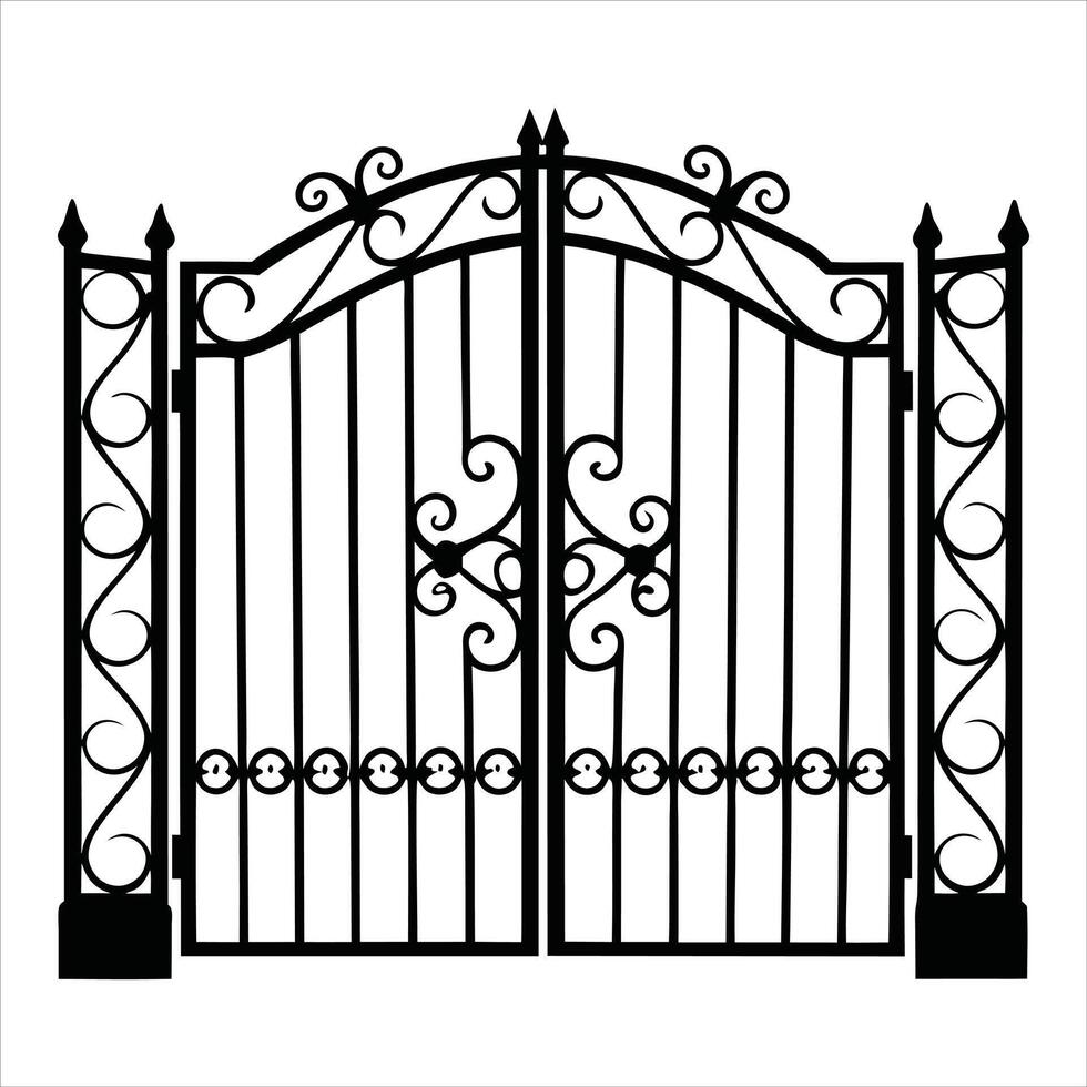 Stylish Fence Gate and Iron Door Artwork vector