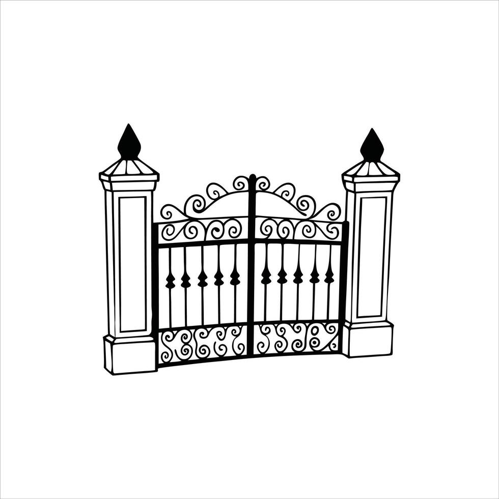 Intricate Iron Door and Fence Gate Clipart vector