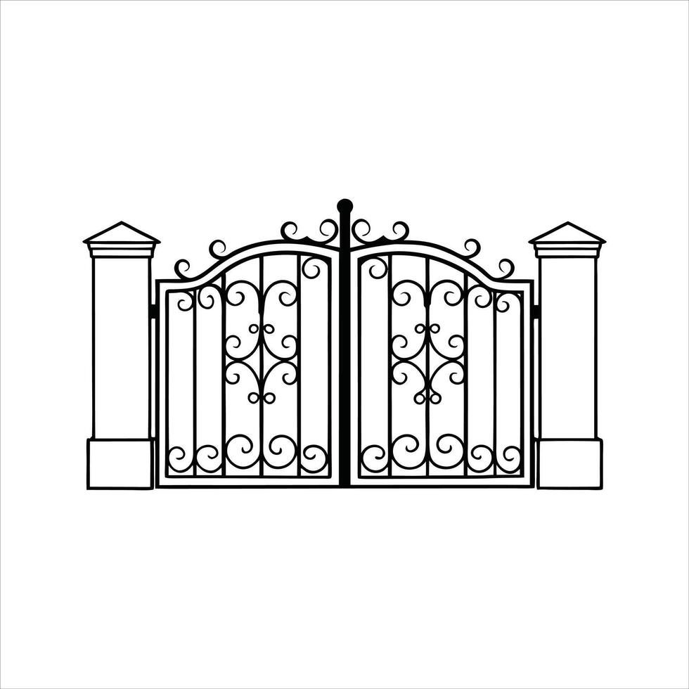 Stylish Iron Gate and Fence Design Illustration vector