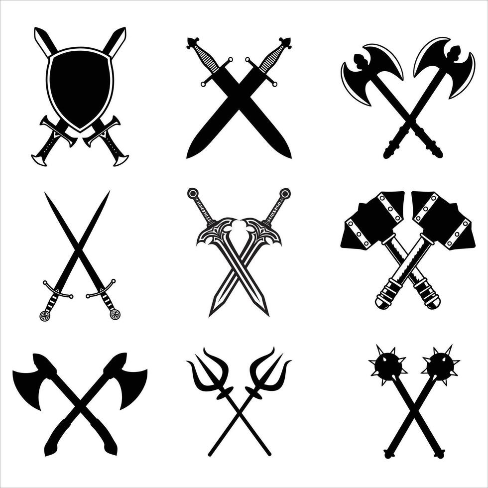 Epic Battle Weapons Silhouette SVG Bundle vector