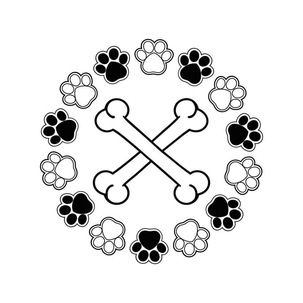 Paw Print Wreath with Crossed Bones Design vector