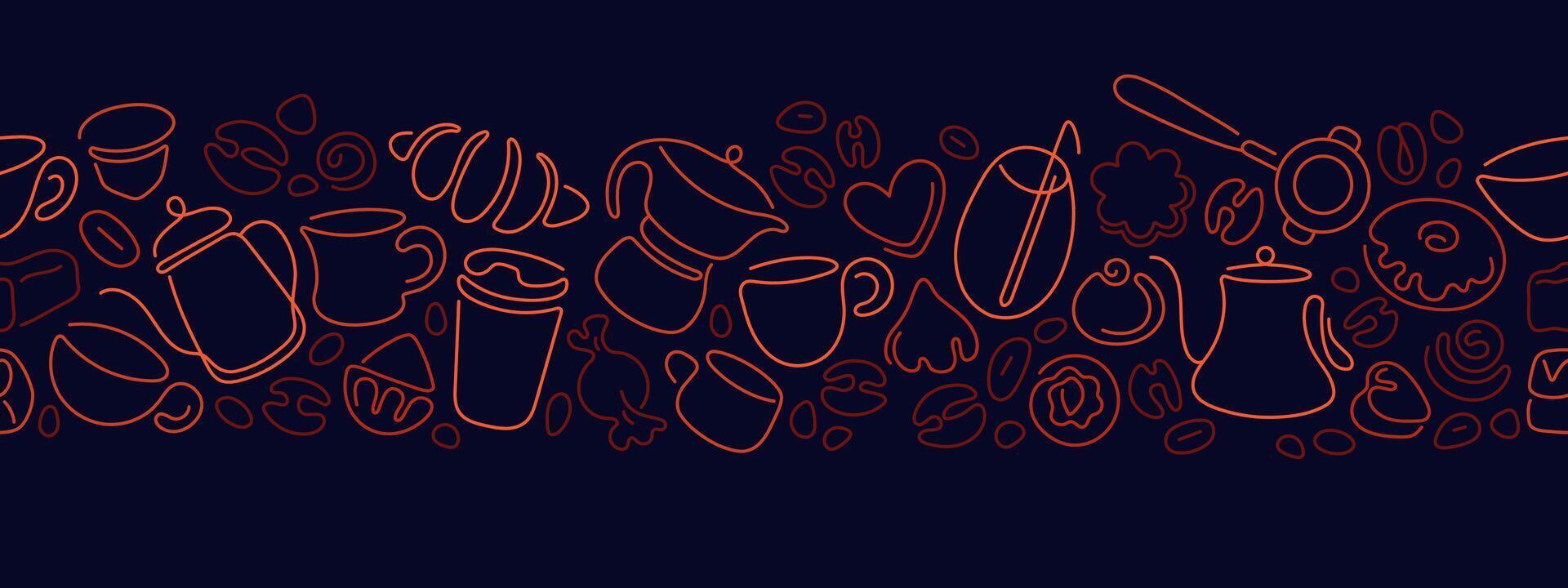 Bakery and dessert pattern. Line coffee, tea, cake vector