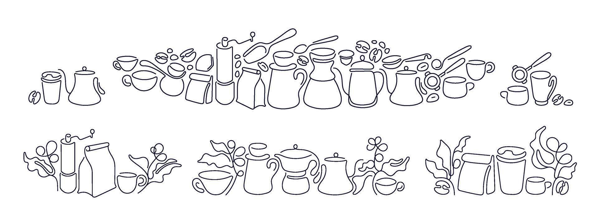 Coffee line design set Espresso cup, abstract bean vector