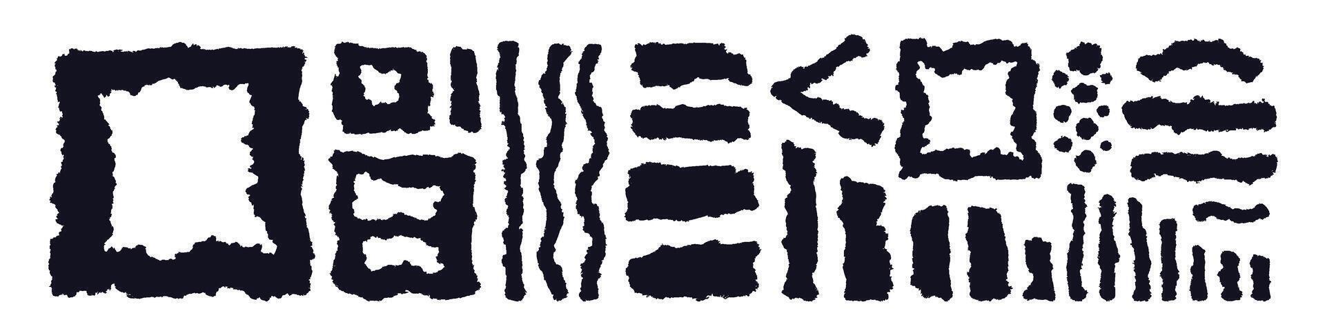 Torn paper set Black grunge elements Frame, strip vector