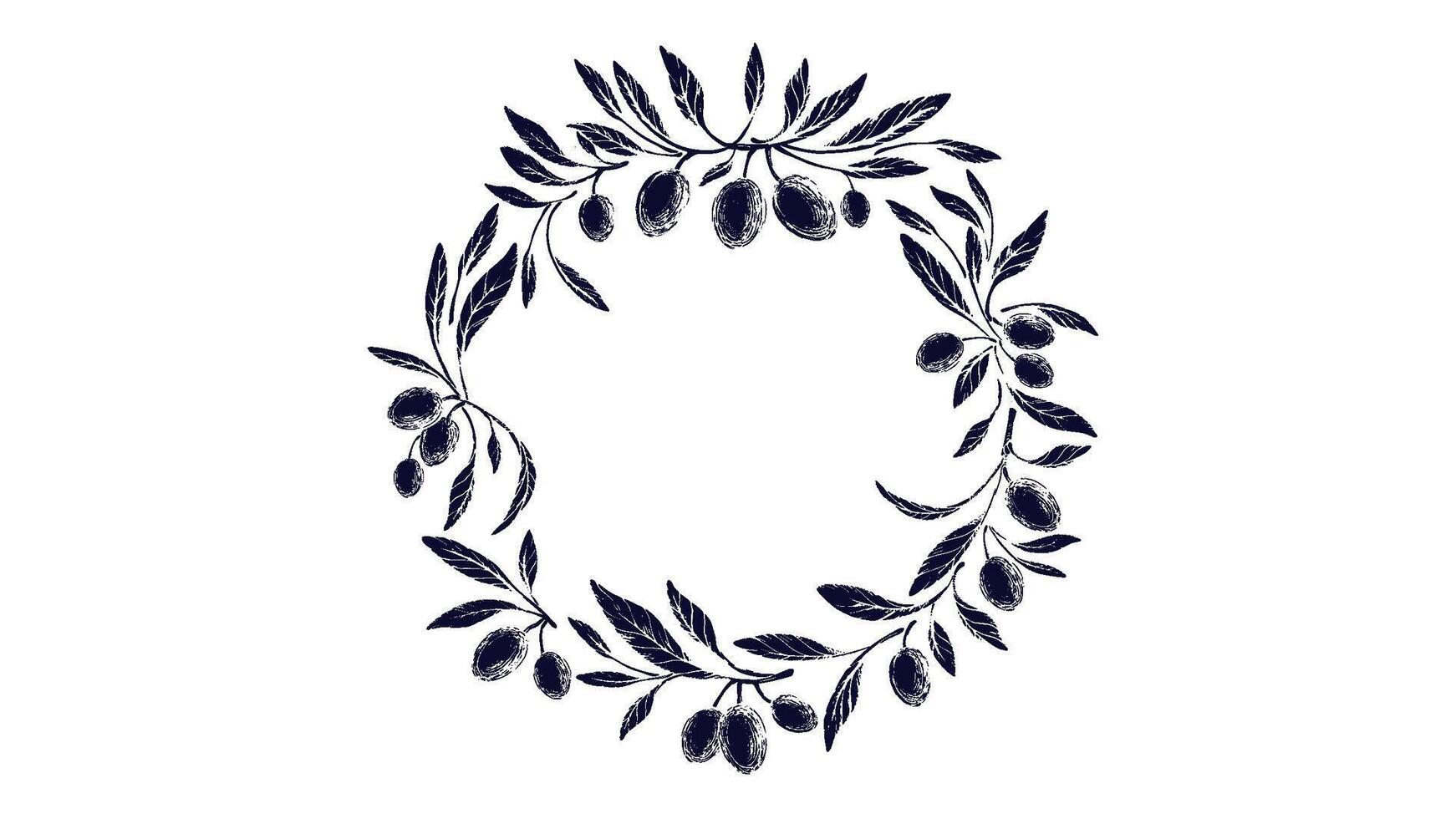 Olive branch, berry imprint Grunge circle symbol vector