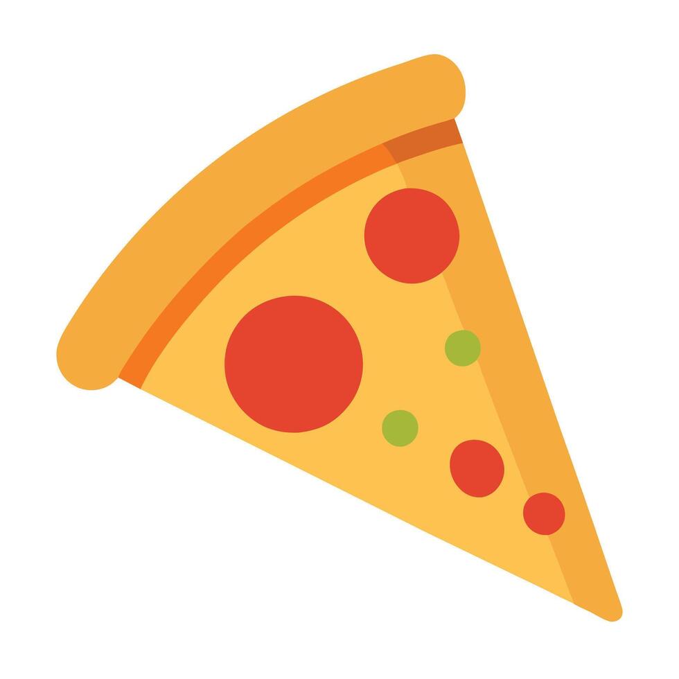 Flat pizza slice on white background vector