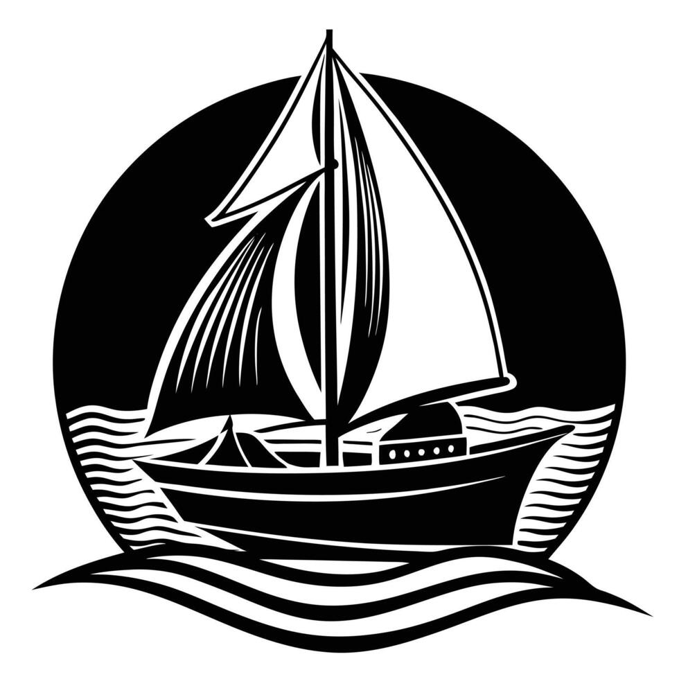 Sailboat bold silhouette on white background vector