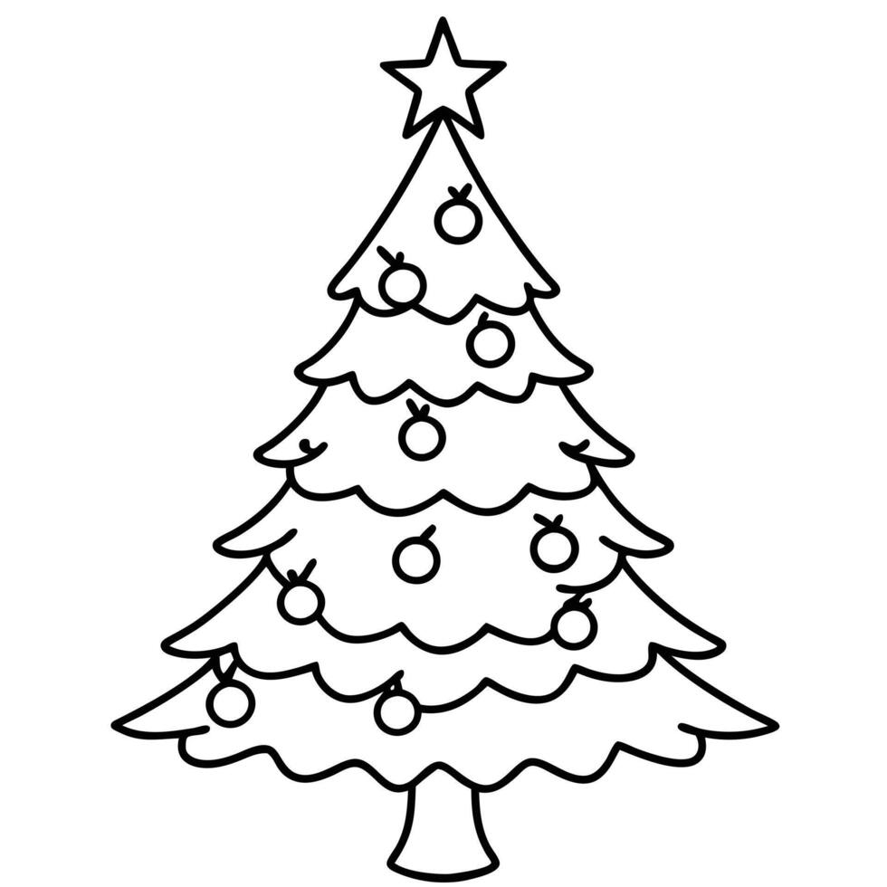 Line art of Christmas tree on white vector