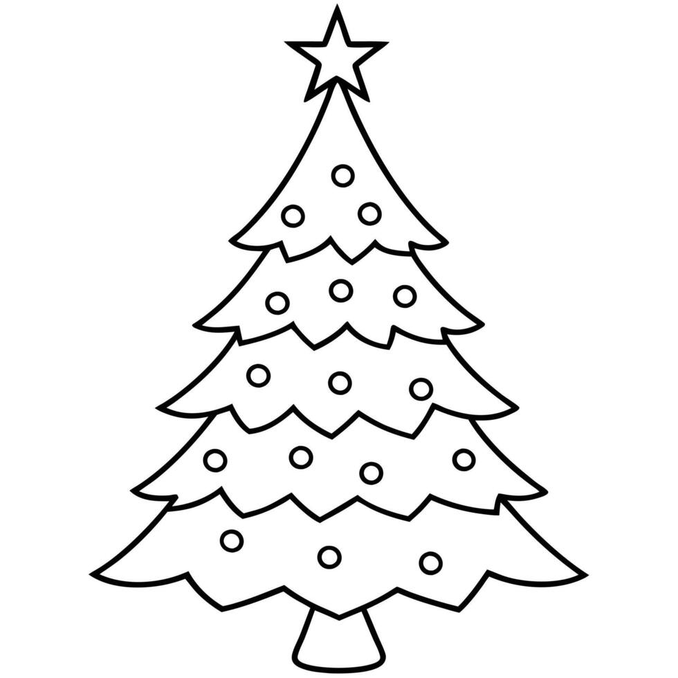 Christmas tree line art on white background vector