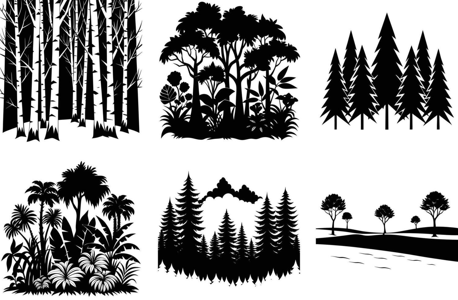 Forest Tree Silhouettes for Natural Design Themes vector