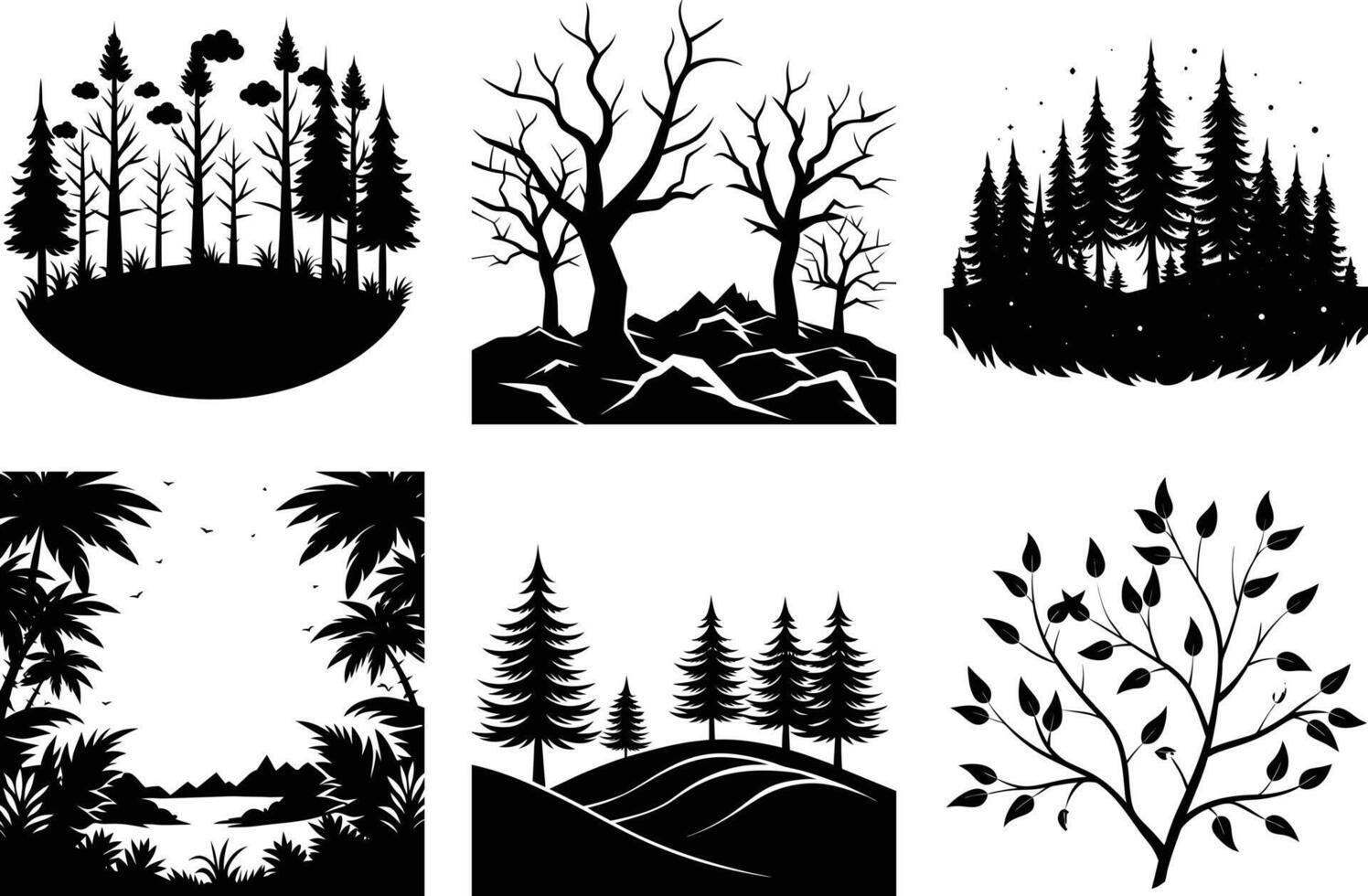 Tree Silhouettes Set for Eco-Friendly Designs vector