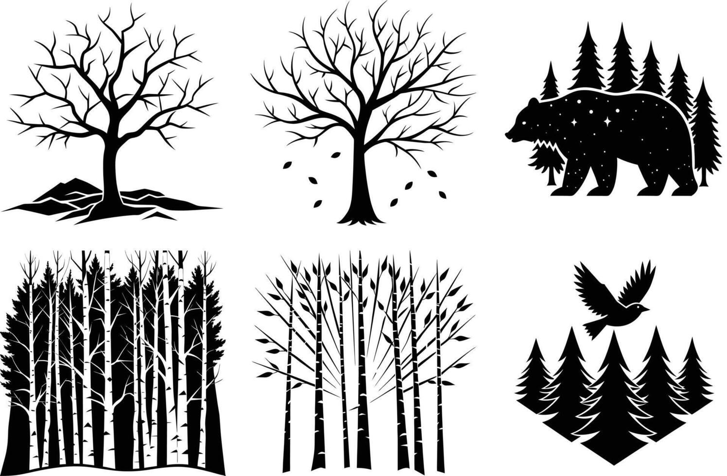 Silhouettes of Forest Trees for Nature Illustrations vector