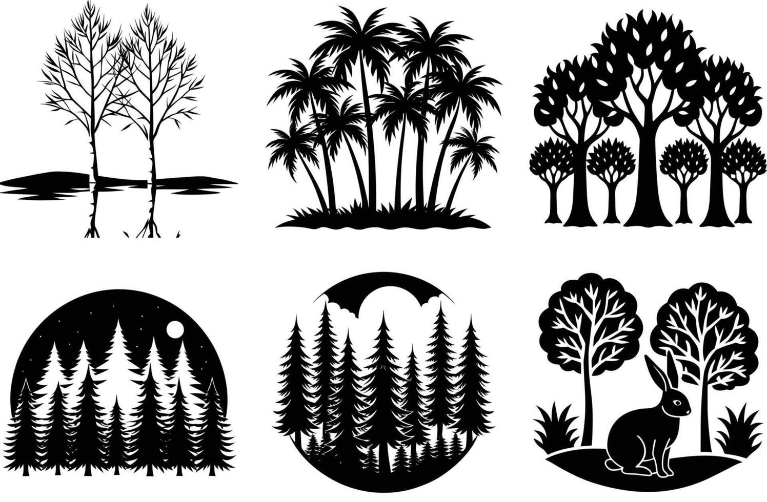 Forest Tree Silhouettes for Sustainable Designs vector