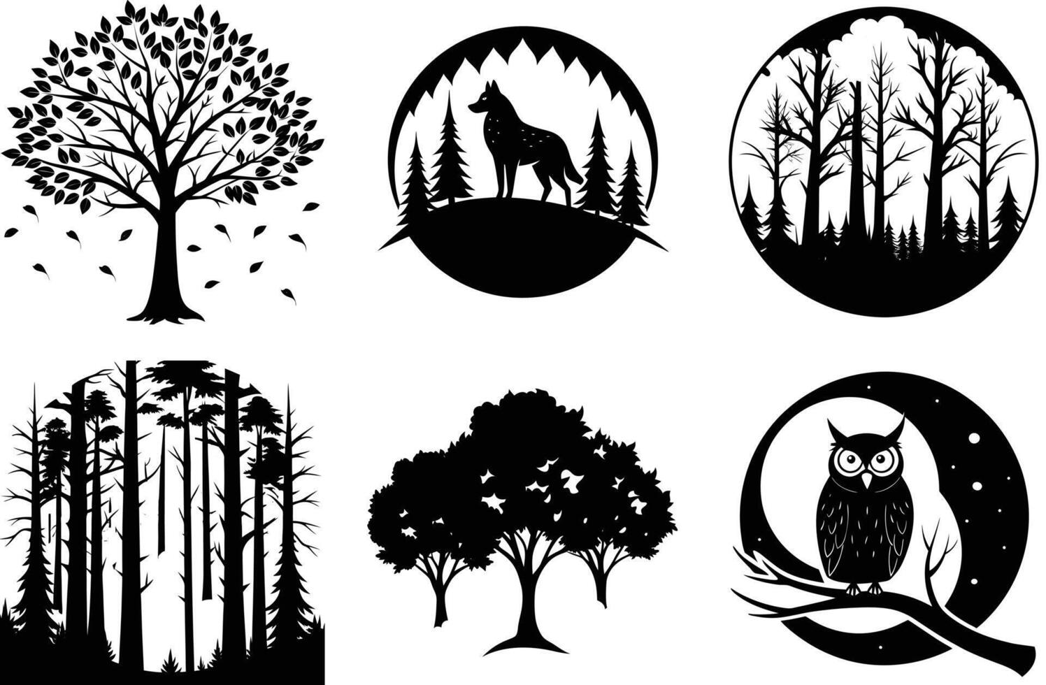 Tree Silhouette Collection for Outdoor Design Projects vector