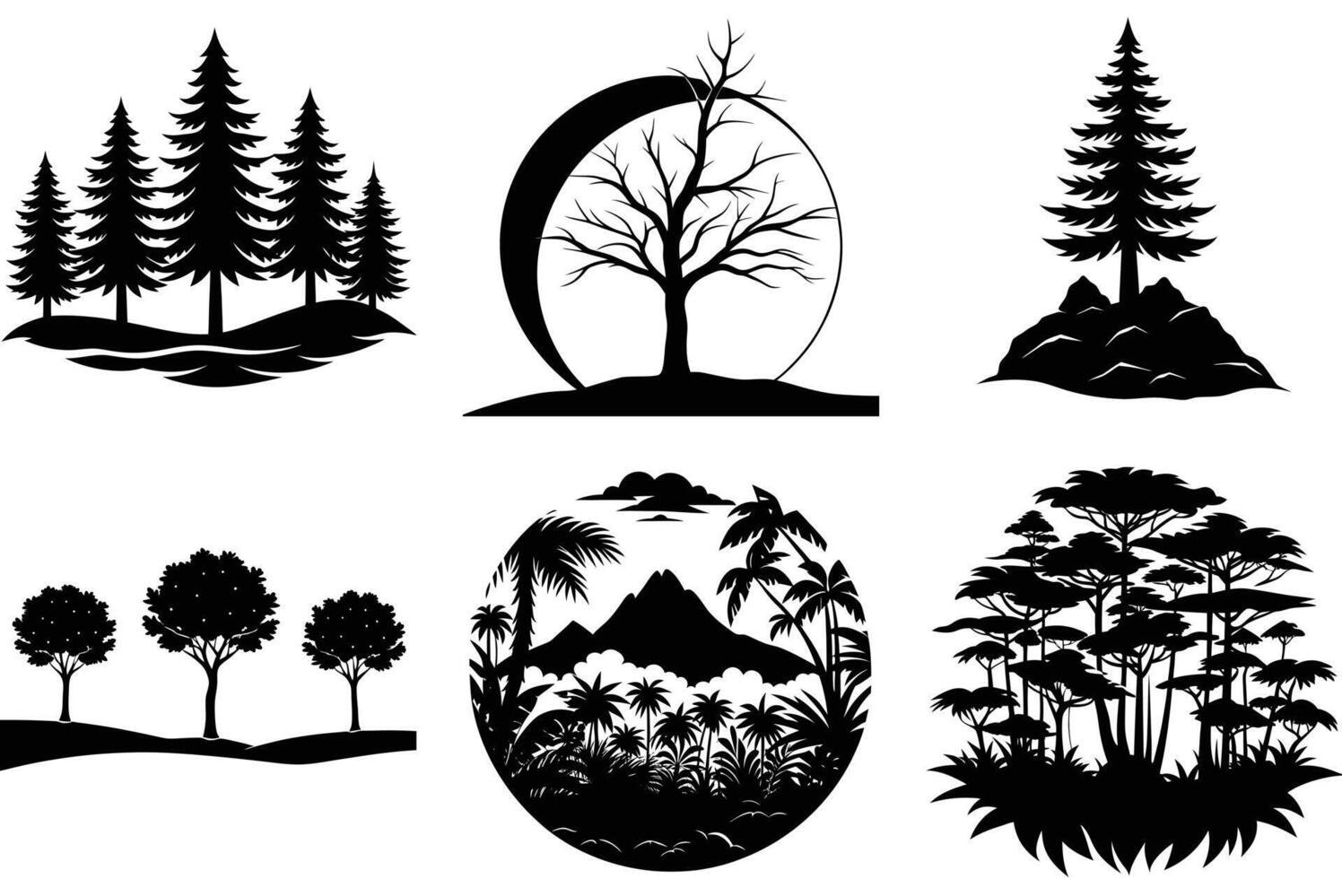 Tree Silhouettes Bundle for Eco-Friendly Illustrations vector