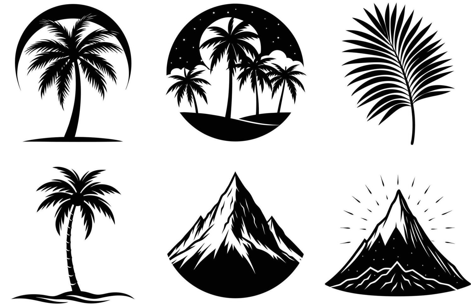 Set of Tropical Tree Silhouettes for Nature Themes vector