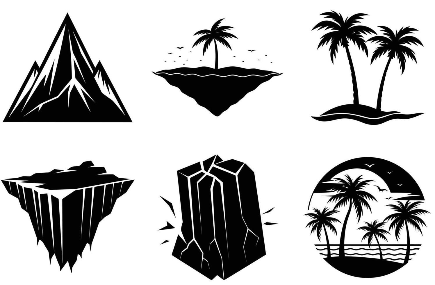 Set of Tropical Tree Silhouettes for Artistic Designs vector