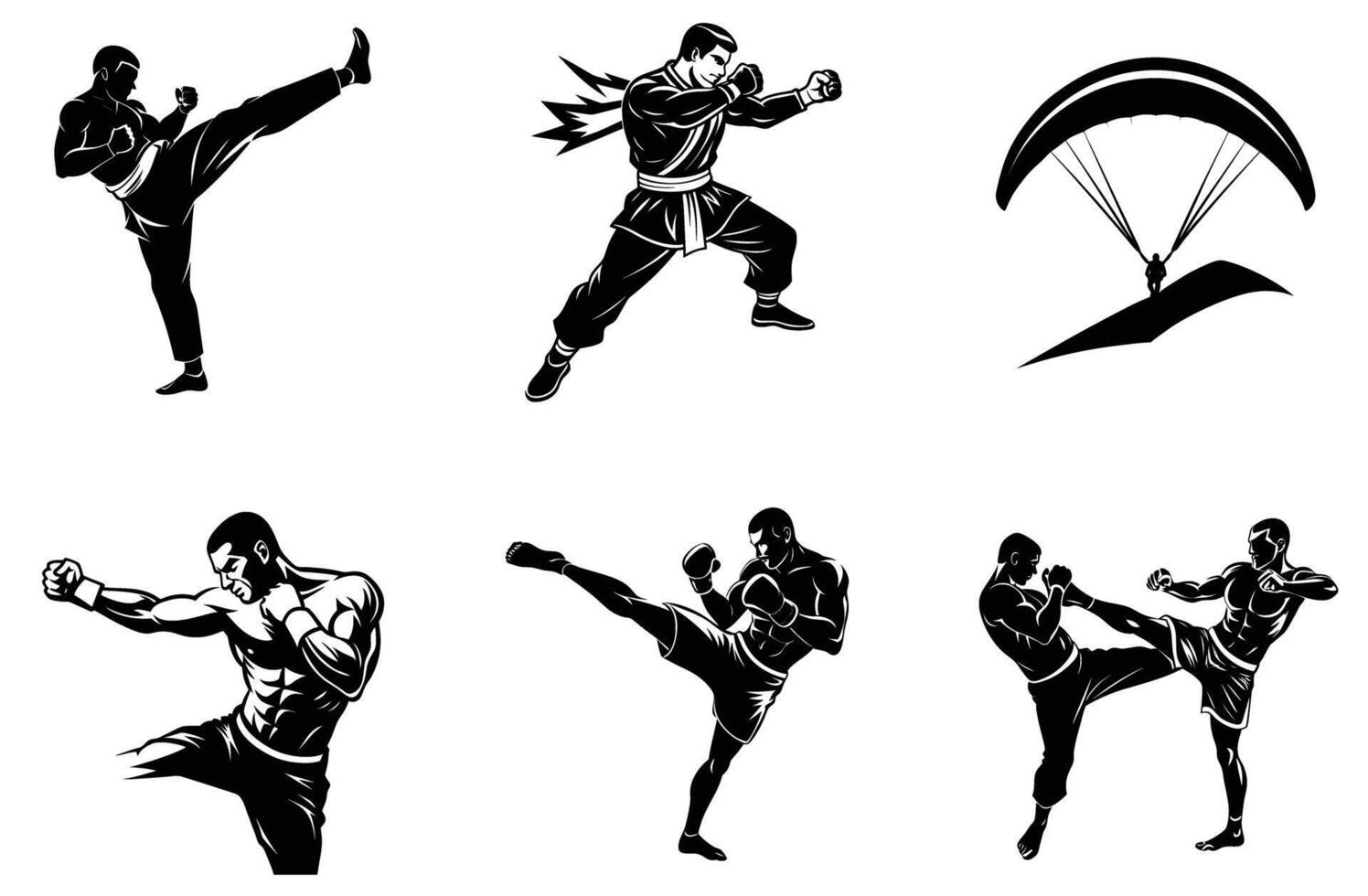 Martial Arts Fighters Silhouettes Action Sports Graphics Power Karate Kungfu Boxing Active vector