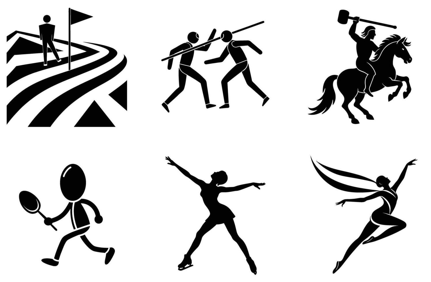 Abstract Black Silhouettes Sport Icons Set Athlete Figures Style Design Action Riding Modern vector
