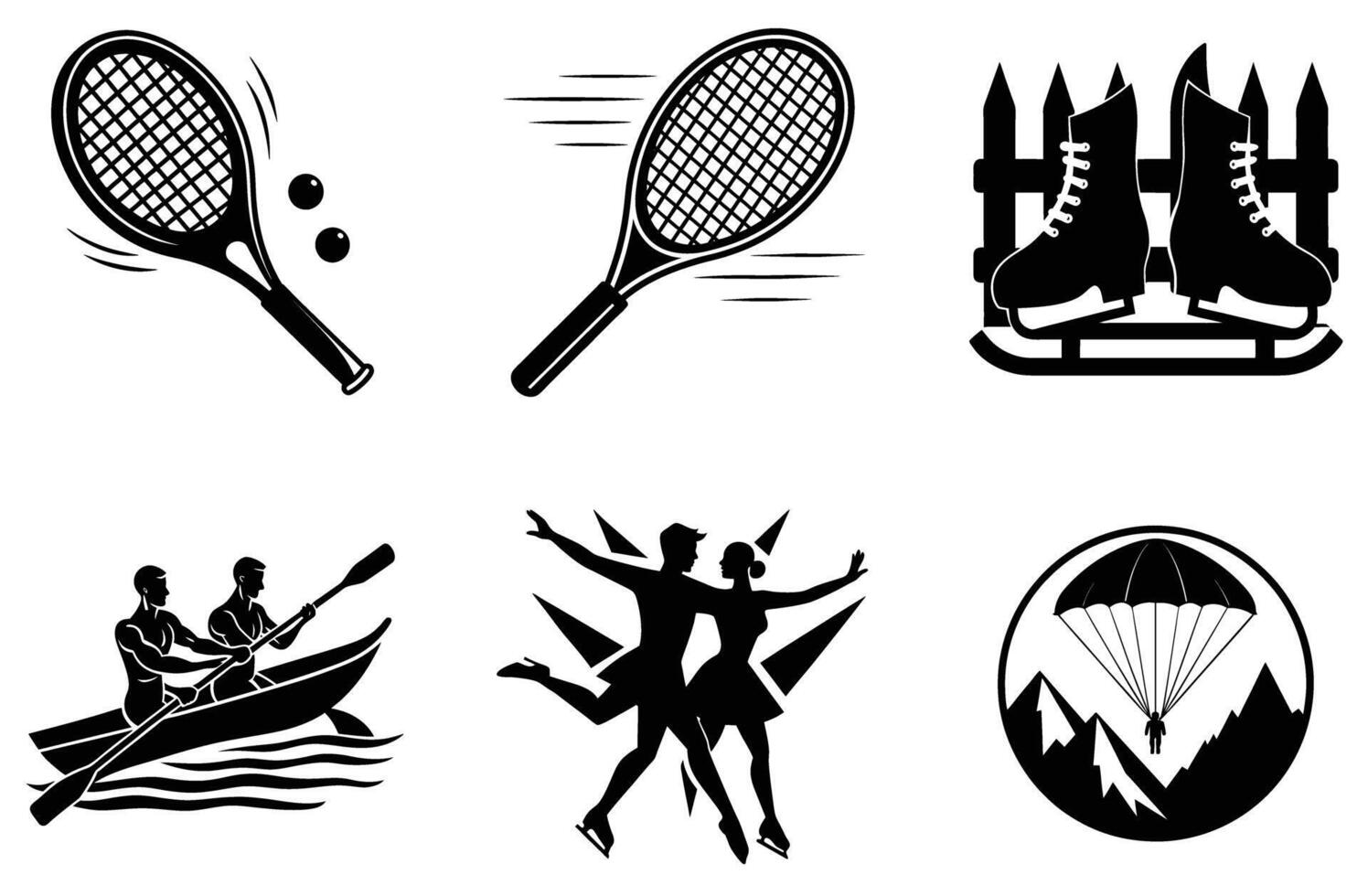 Sport Icons Set Silhouette Design Graphics ice ball kayak dance black white retro vector