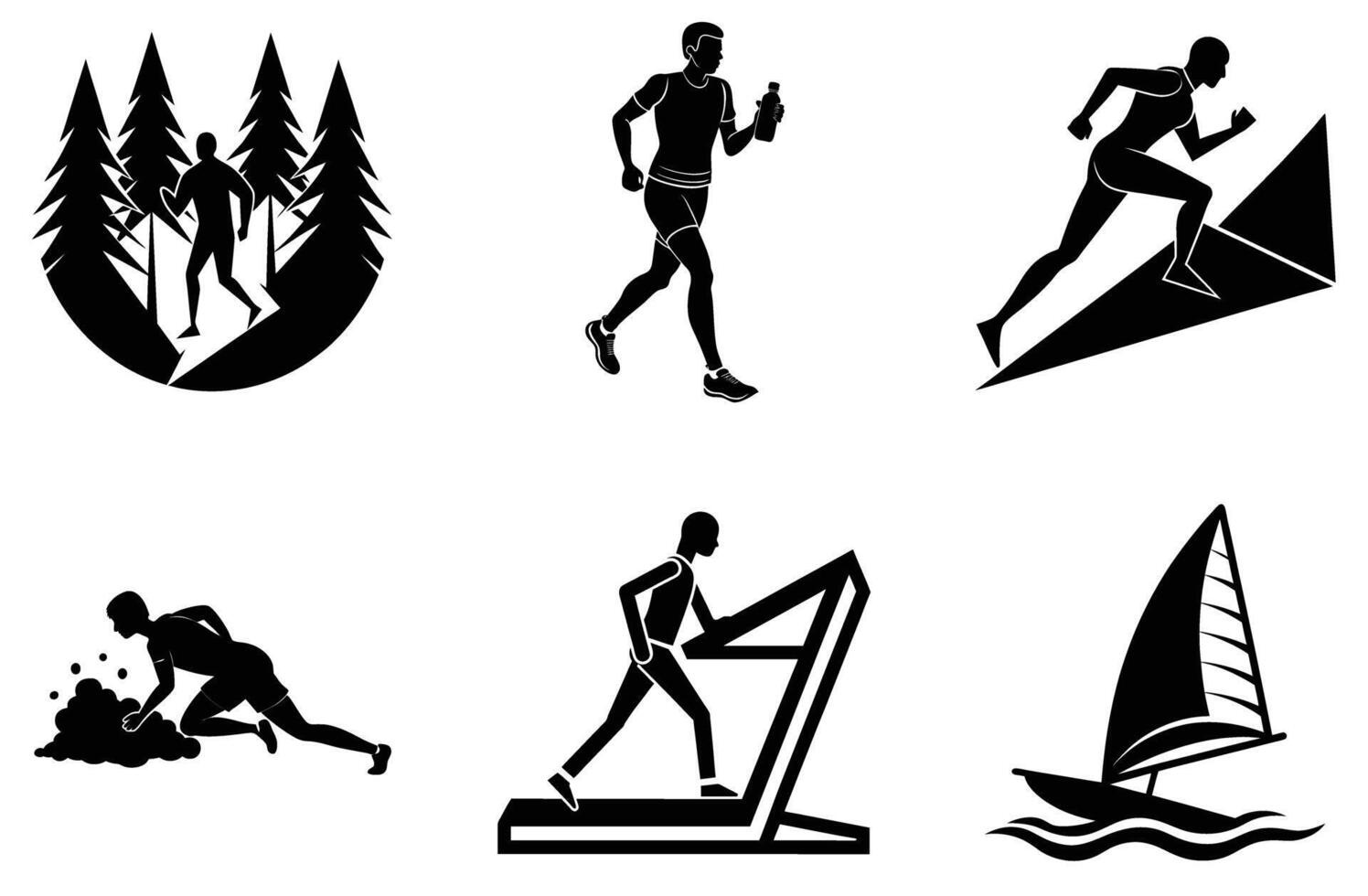 Active Lifestyle Icons Set Black Silhouettes Sport Fitness human hiking people design vector