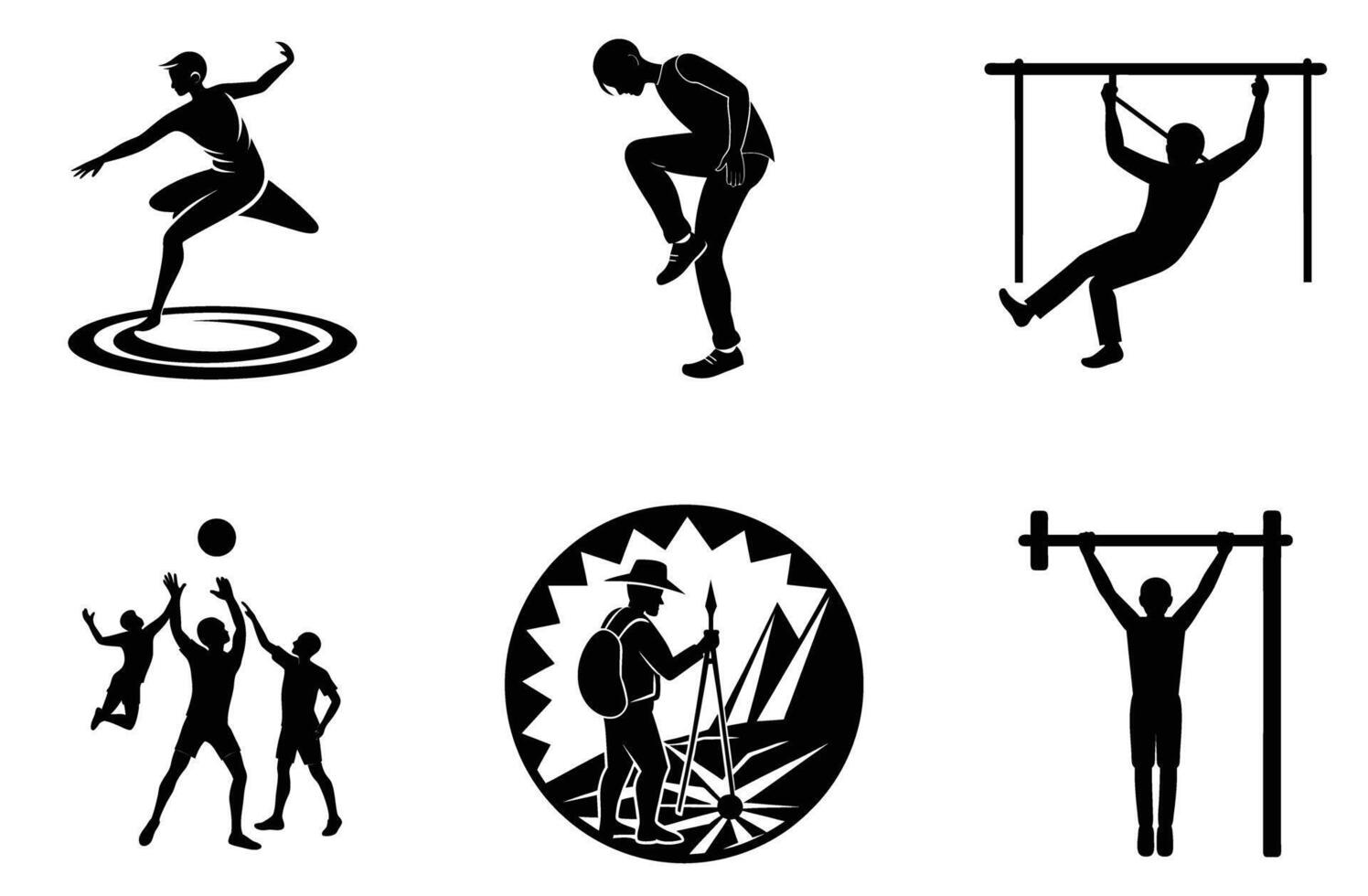 Energy-filled sports poses captured in silhouette style vector