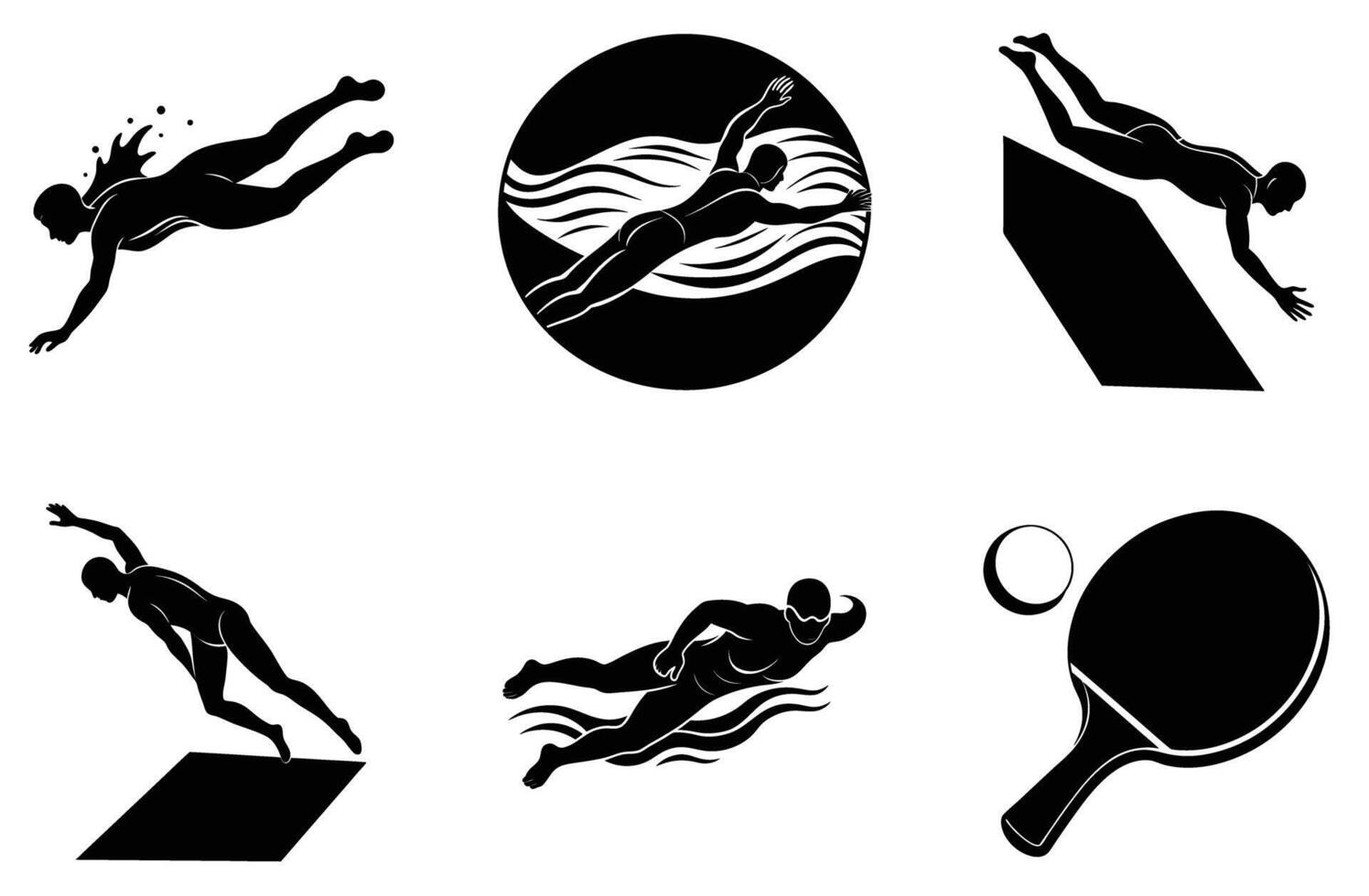 Diverse athletic poses in creative silhouette style vector
