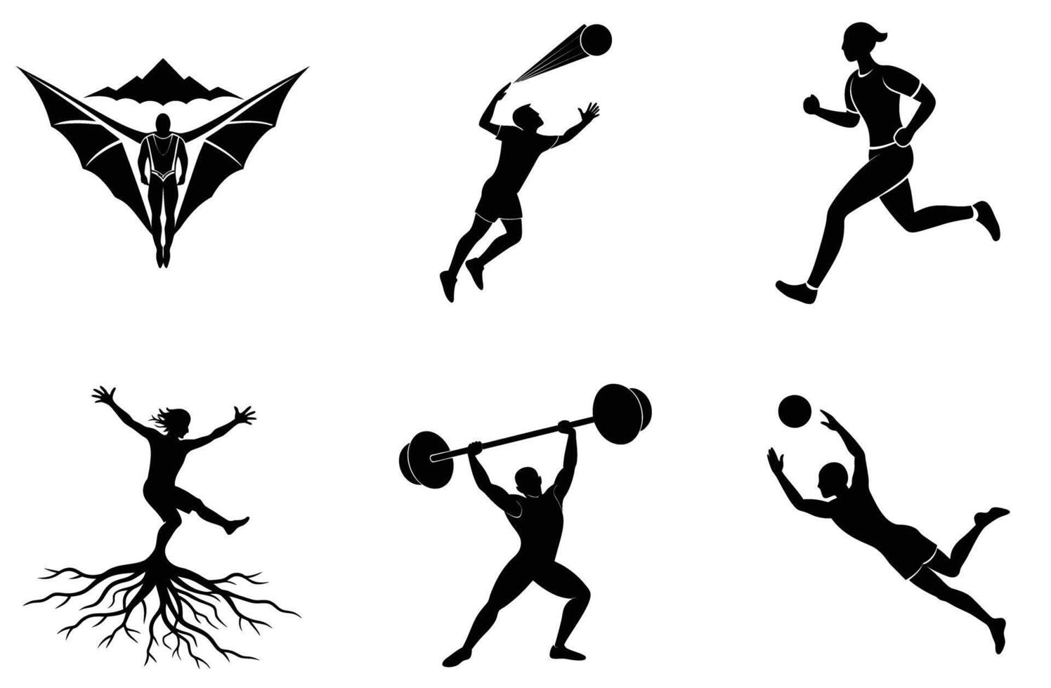 Diverse sports actions illustrated in silhouette designs vector