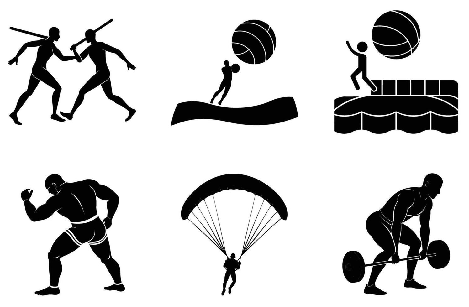 Powerful sports poses captured in silhouette form vector