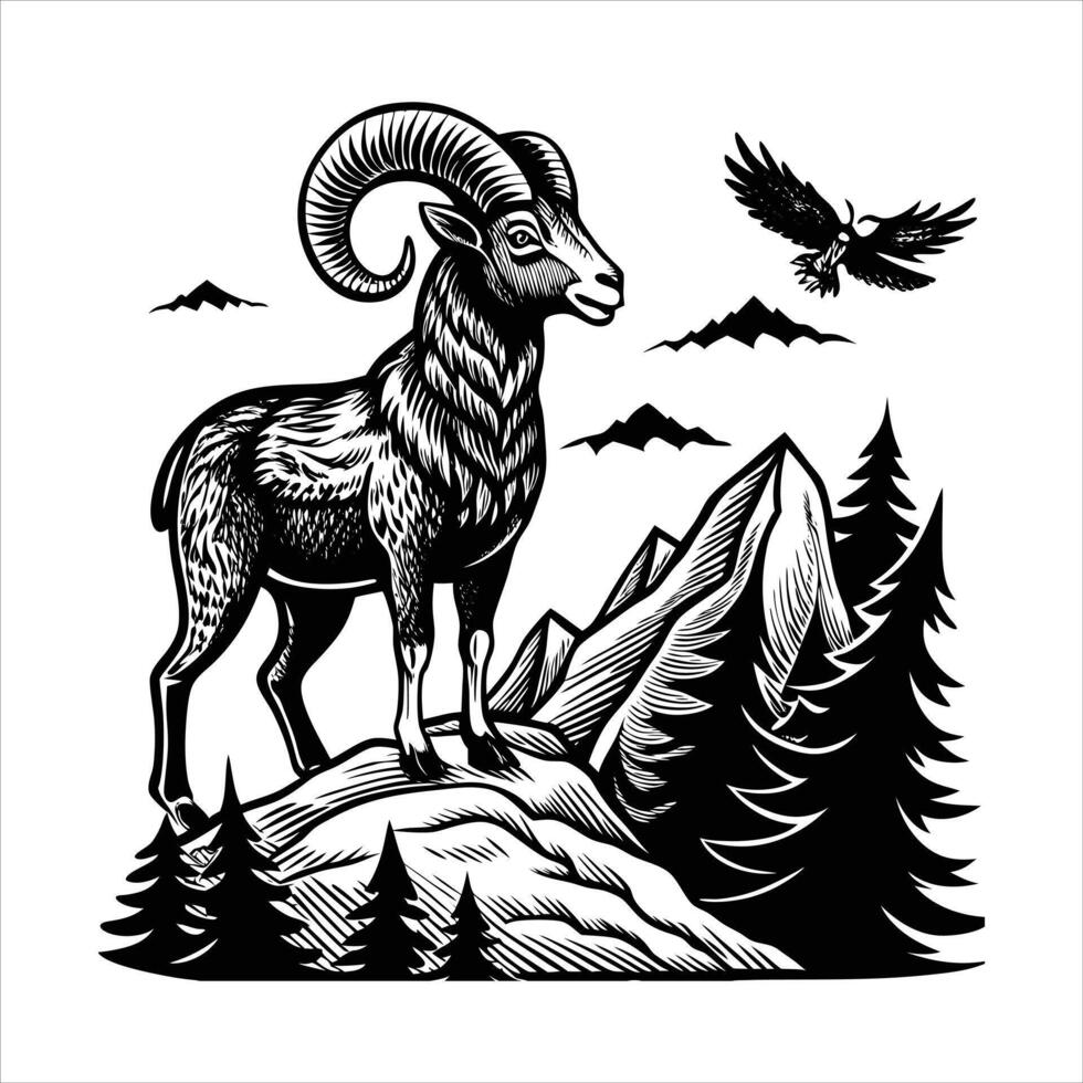 Capricorn Goat on Rocky Outcrop. vector