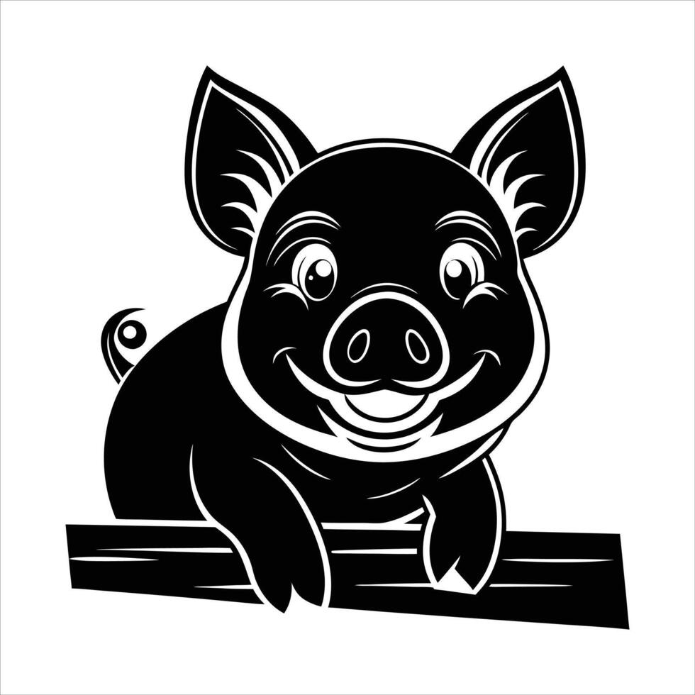Pig with glasses on wooden fence vector