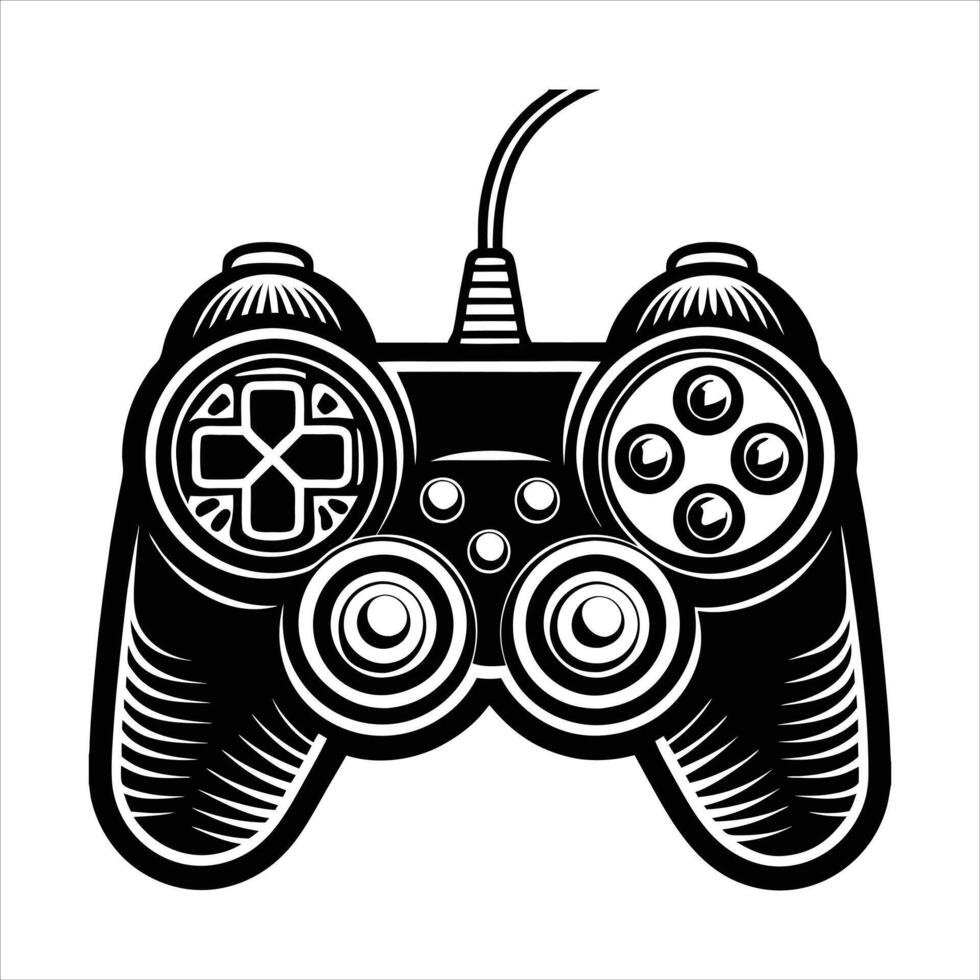 Retro best gamer badge illustration. Monochrome hand grasping game controller vector