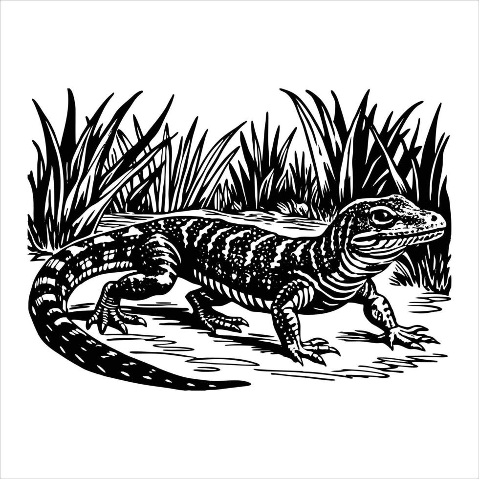 Closeup shot of a crocodile in a green grassy field vector