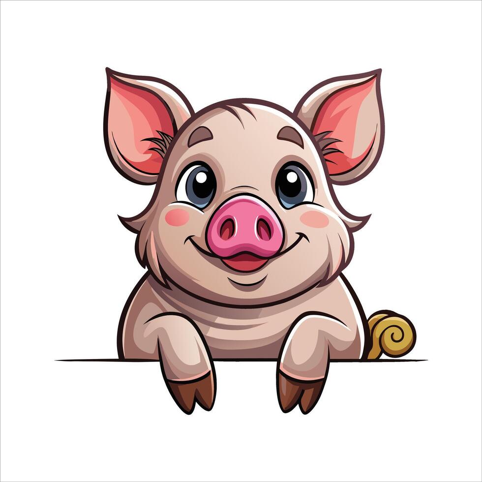 Berkshire Pig Peeking Face Black and White vector