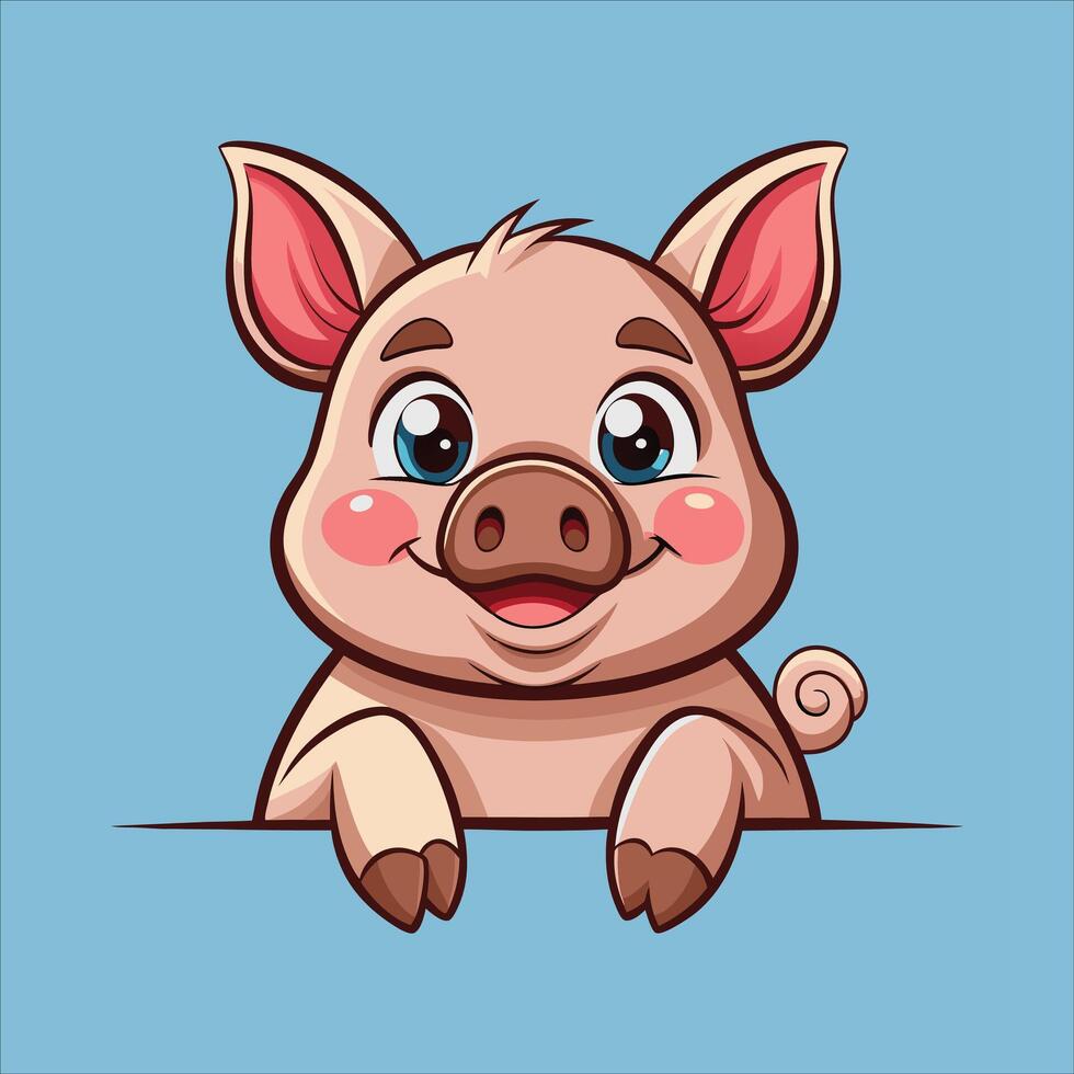 Danish Landrace pig Peeking Face Black and White vector