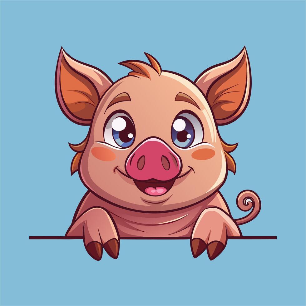 Duroc pig Peeking Face. Black and White vector