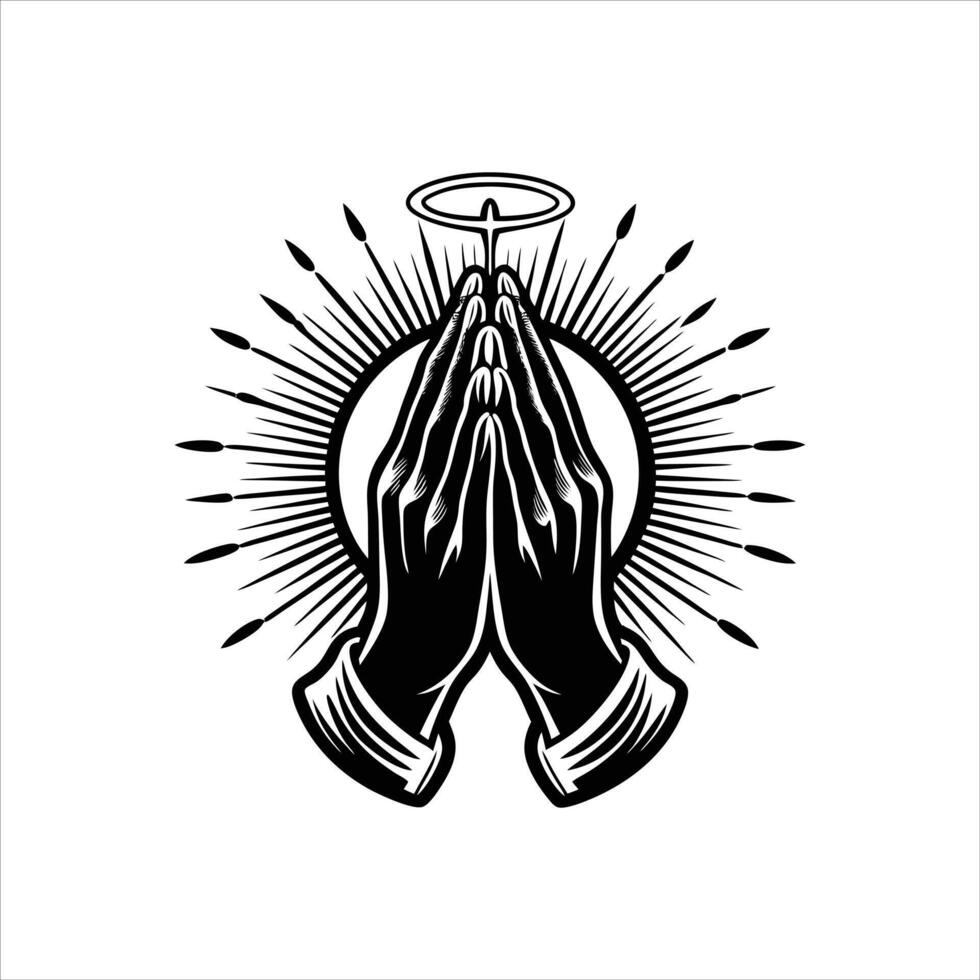 Praying Hands Black and White vector
