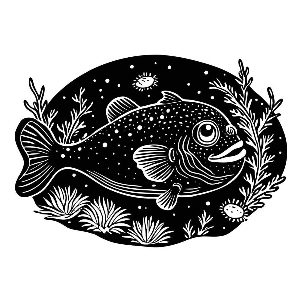 Realistic manta ray in sea water Black and White vector