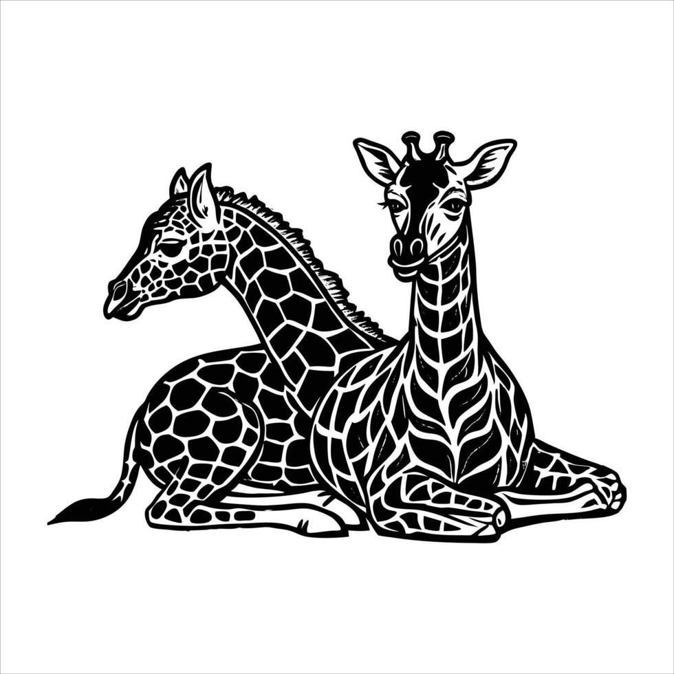 Giraffe in nature background. Black and White vector