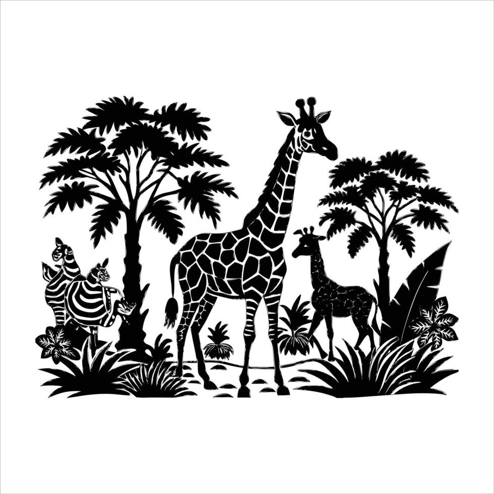 Forest at daytime scene with different wild animals vector