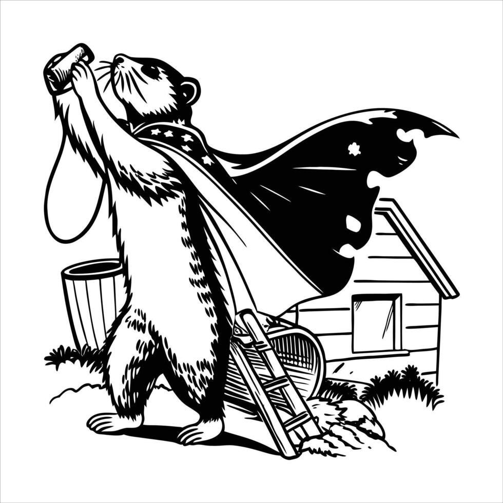 A hedgehog in a red cape jumps over a rock with a pink cape on vector
