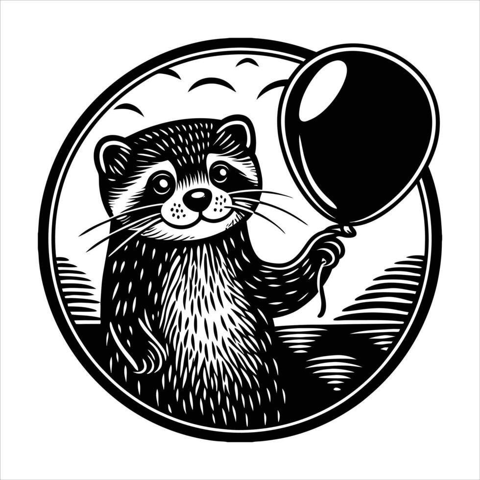 Cute the marten carrying planet balloon vector