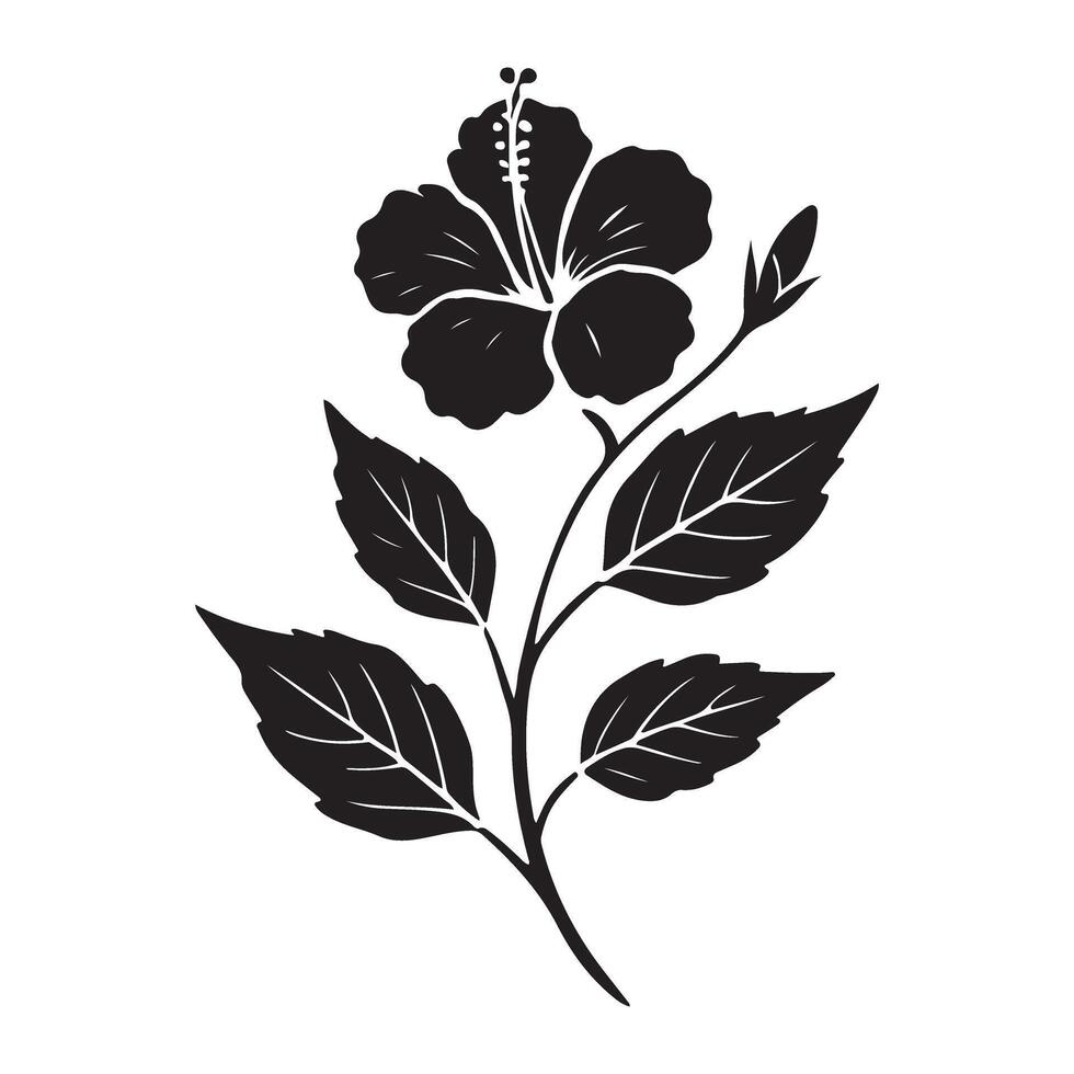 Elegant Silhouette Hibiscus Flower Botanical Art vector