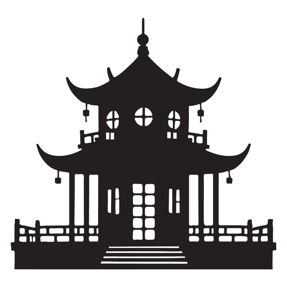 Traditional Chinese Pagoda Silhouette Building Illustration vector