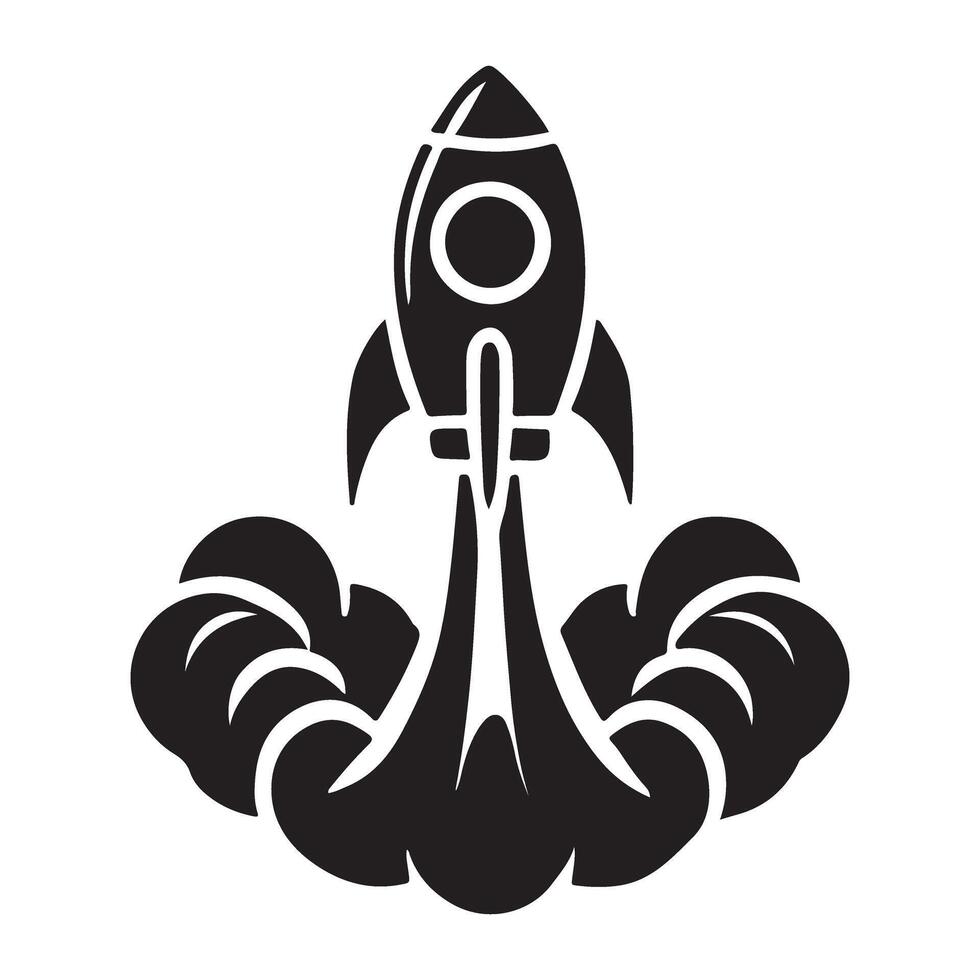 Retro Rocket Ship Launching Silhouette Space Icon vector