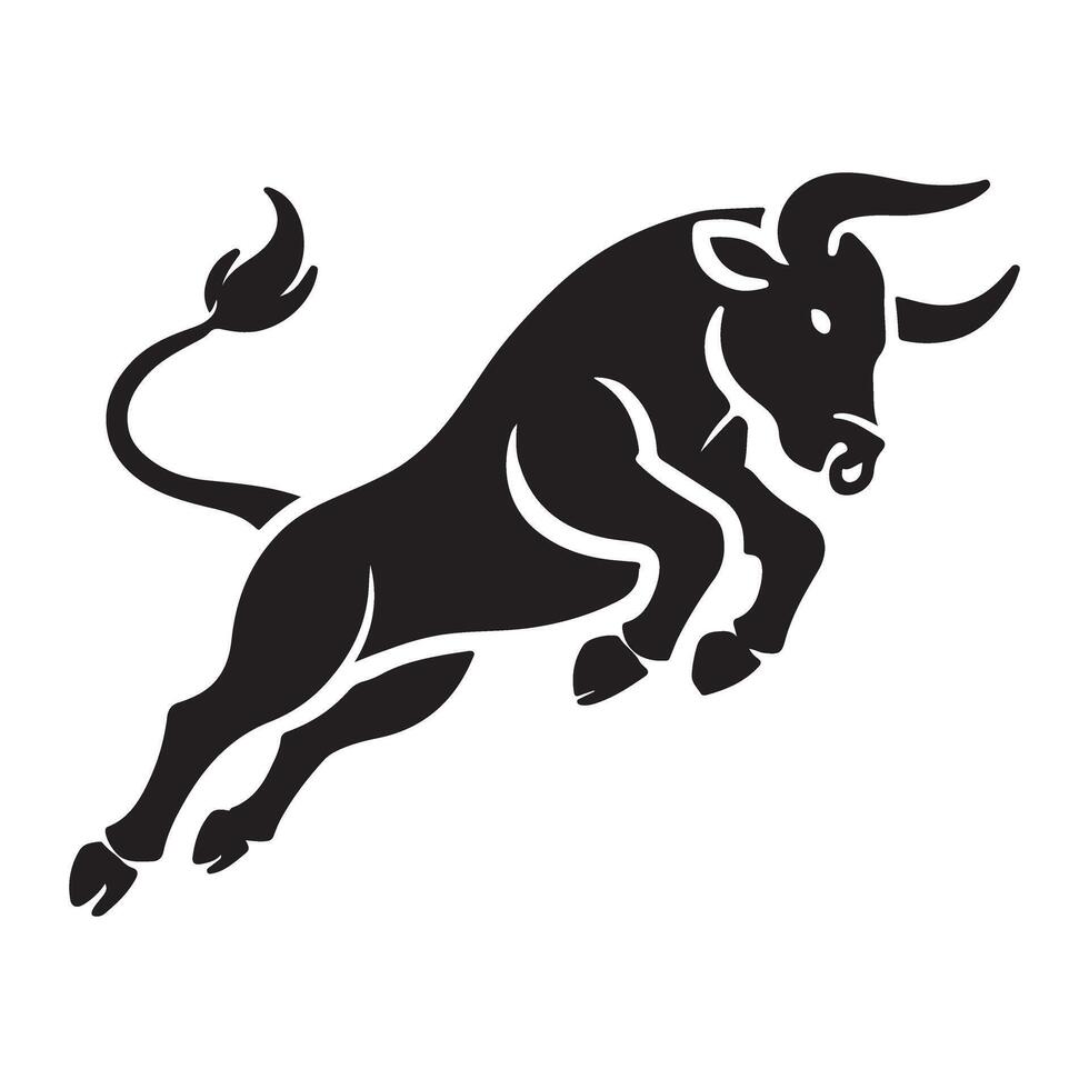 Charging Bull Silhouette Powerful Animal Art vector