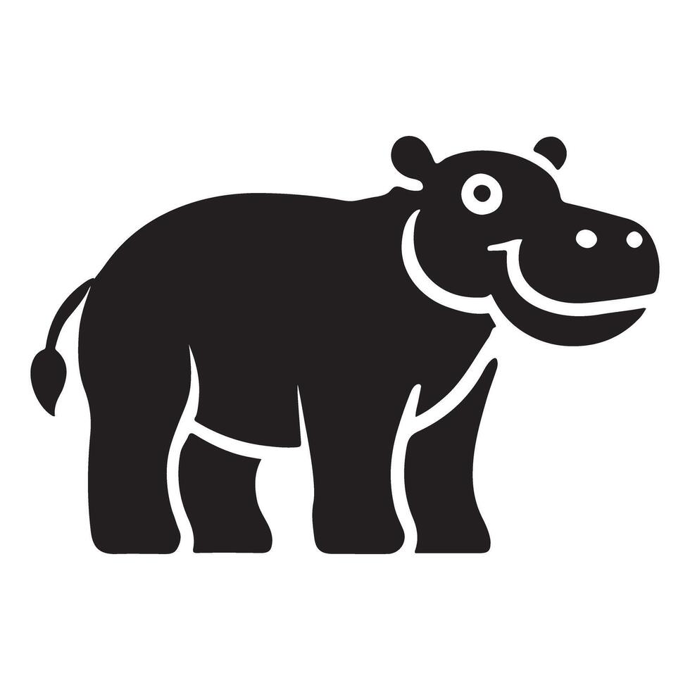 Smiling Hippopotamus Silhouette Cartoon Animal vector