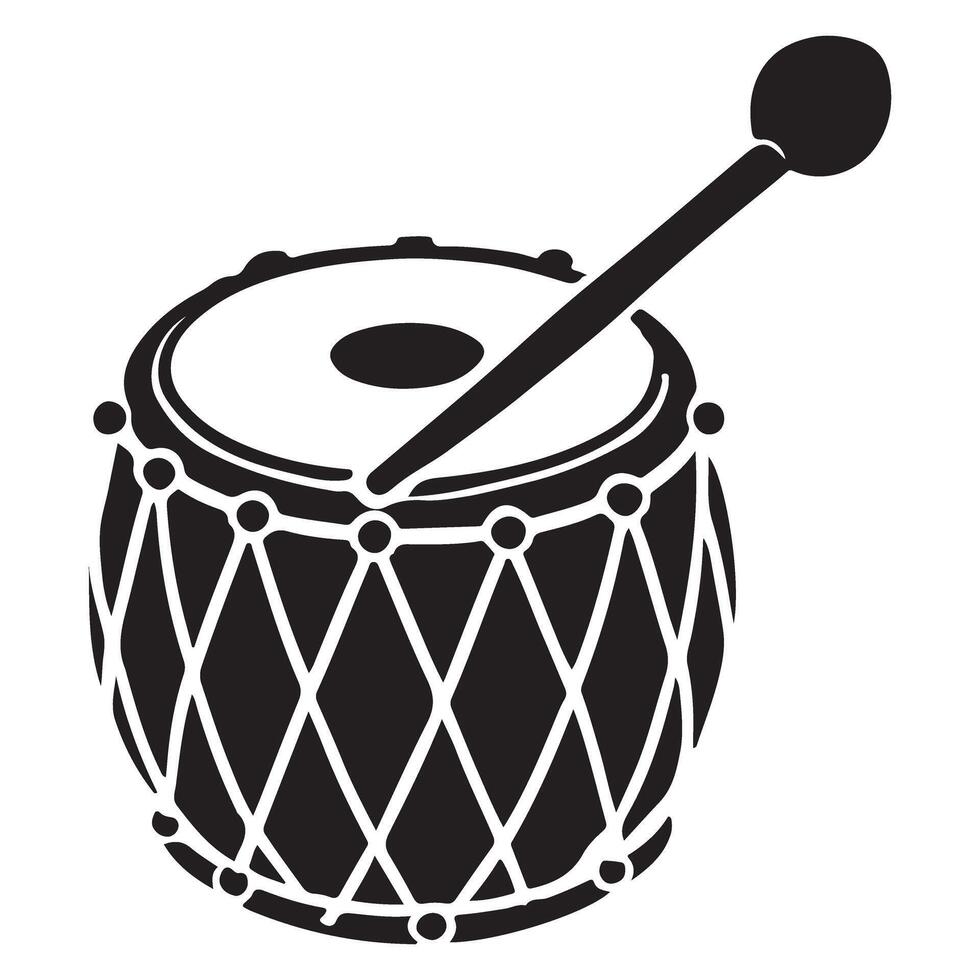 Dhol Drum Silhouette with Stick Illustration vector